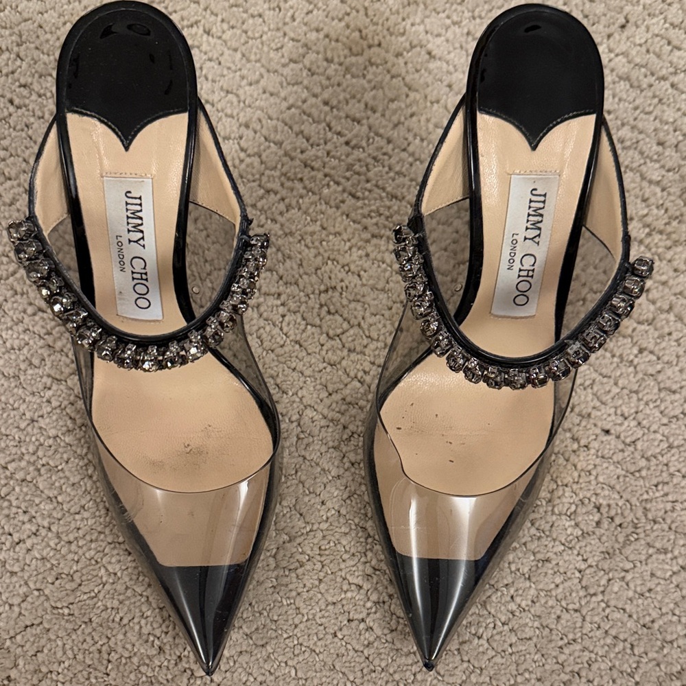 Jimmy Choo Black and Clear Heels with Embellishments
